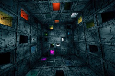 Sci Fi Grungy kaçış Oda bilmece labirent küp iç