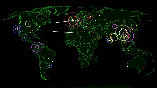 Χάκερ Πολέμου Σούπερ Μοντέρνα Ψηφιακά Δεδομένα Hacking Παγκόσμιος Χάρτης — Φωτογραφία Αρχείου