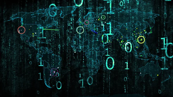 Χάκερ Πολέμου Σούπερ Μοντέρνα Ψηφιακά Δεδομένα Hacking Παγκόσμιος Χάρτης — Φωτογραφία Αρχείου