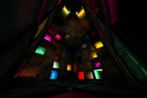 Sci Fi Grungy Escape Room Riddle Labyrinth Cube Interior — Stock Photo, Image