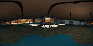Profilden poz Yoga Studio 360 VR genç kadın yapıyor dönüyordu 