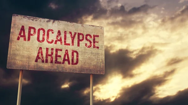 Apocalyps vooruit Rusty teken onder de wolken — Stockfoto