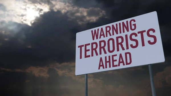 Terrorists Ahead Warning Sign under Clouds — Stock Photo, Image