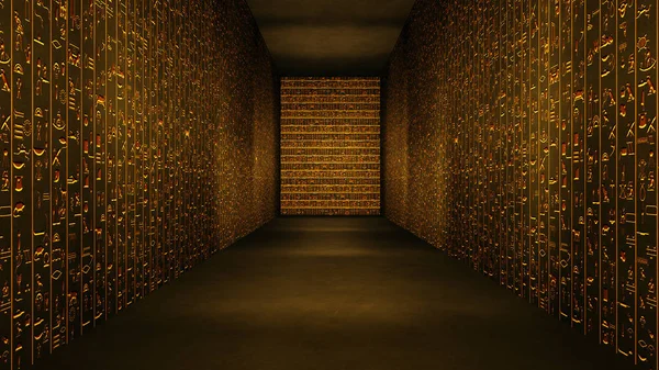 Corridoio dei geroglifici del tunnel egizio dorato — Foto Stock