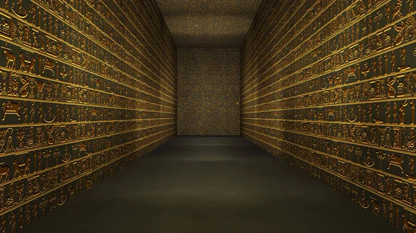 Corredor de jeroglíficos de túnel egipcio dorado — Foto de Stock