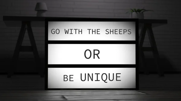 Go With the Sheeps or Be Unique Lightbox — Stock Photo, Image