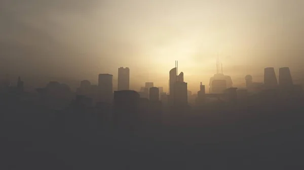 Post apocalittico Metropoli Smoggy fortemente inquinata dall'aria Foto Stock Royalty Free