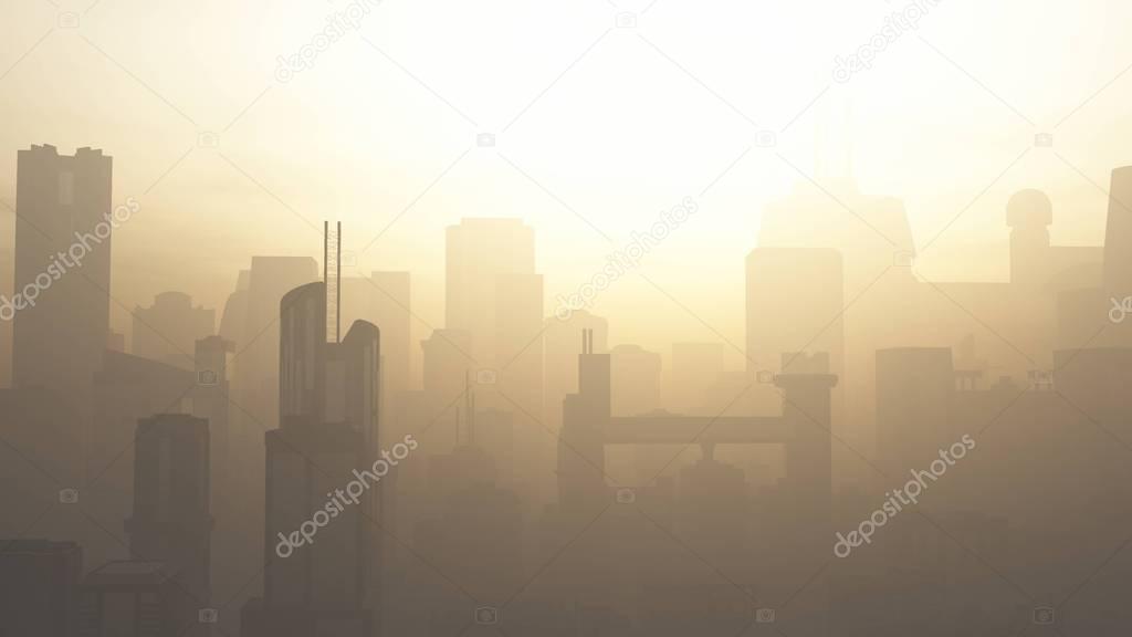 Post Apocalyptic Heavily Air Polluted Smoggy Metropolis
