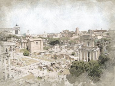 Roma Roma Forumu İtalya Klasik Sanat Illustra 'da