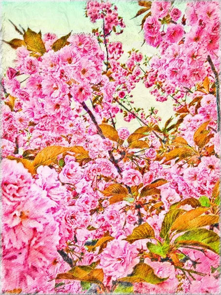 Tavasz teljes virágos kézimunka illusztráció — Stock Fotó
