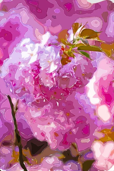 Pink Springtime Flowers Surrealistic Lowpoly Art Design Illustra — Stock Photo, Image