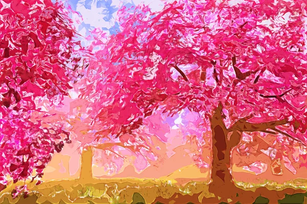 Arbres en fleurs au printemps Bloom Garden Illustration d'art Lowpoly — Photo