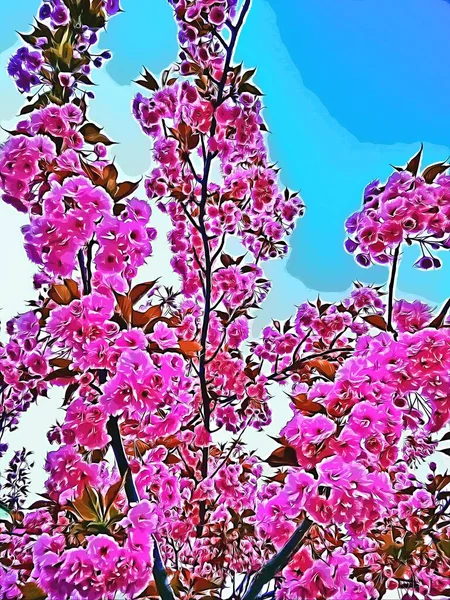 Flores rosadas de primavera Diseño de árboles florecientes Ilustración de arte — Foto de Stock