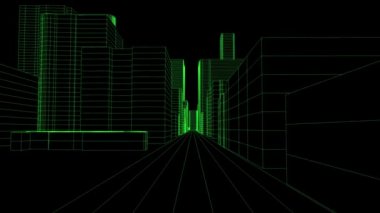 4K Futuristik Siberpunk Kablosu Sc-Fi Şehir 3D Animasyon 1