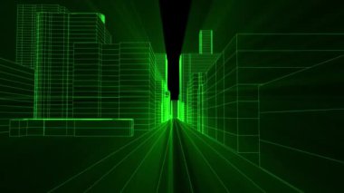4K Futuristik Siberpunk Kablosu Sc-Fi Şehir 3D Animasyon 3