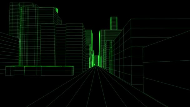 Futuristisk Cyberpunk Wireframe City Animation — Stockvideo