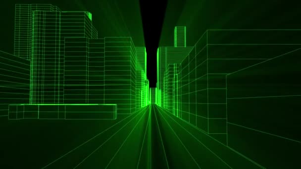 Futuristischer Cyberpunk Wireframe City Animation — Stockvideo
