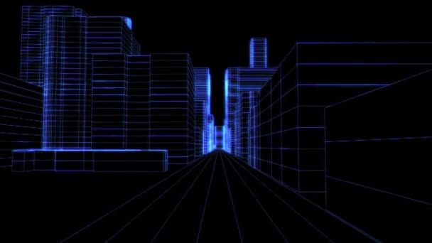 Futuristic Cyberpunk Wireframe Sci City Animation — Stock video