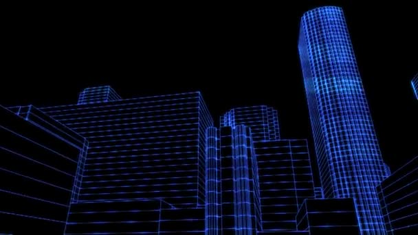 Φουτουριστικό Cyberpunk Wireframe Sci City Animation — Αρχείο Βίντεο