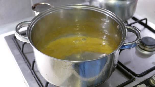 4K Boiling Spaghetti in Metal Dish — Stock Footage Boiling Spaghetti Metal Dish Stock Footage