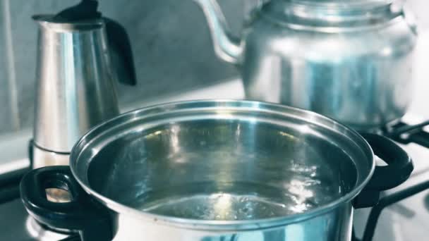 Boiling Water Metal Pot — Stock Video