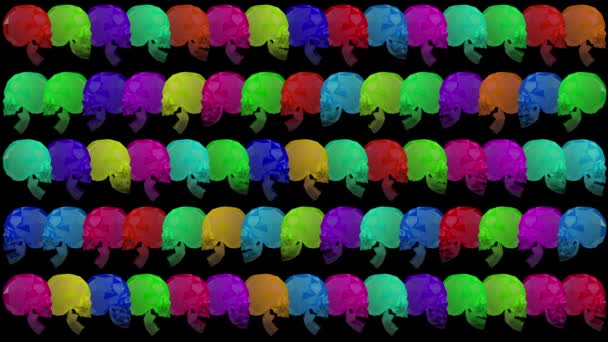 Multicolor Crystal Skulls Halloween Art Fekete — Stock videók