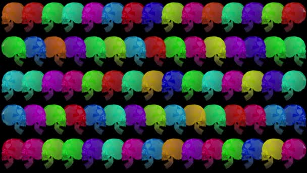 Multicolor Looping Crystal Skulls Halloween Art Black — Stockvideo