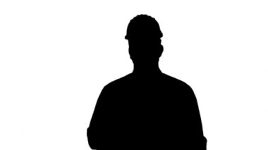 Sanal Dokunmatik Ekran Silüeti 2 kullanan İnşaat İşçisi Mühendisi