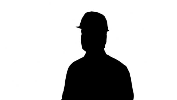 Construction Worker Engineer Looking Silhouette — Stock Video