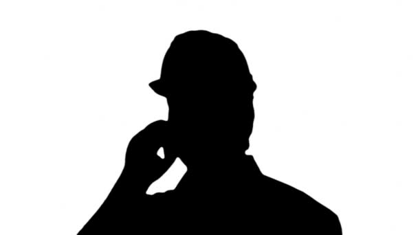 Construction Worker Engineer Mobile Phone Silhouette — Stock Video