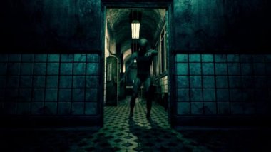 4K Walking Dead in Freaky Sanatoryum Koridoru Sinematik 3D Animasyon
