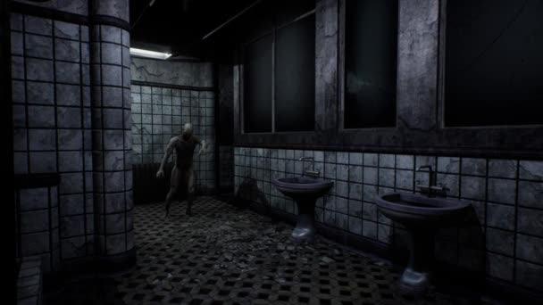 Salle Bain Abandonnée Super Effrayante Avec Une Animation Cinématographique Zombie — Video