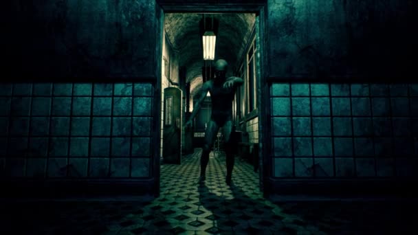 Walking Dead Freaky Sanitarium Corridor Cinematic Animatie — Stockvideo