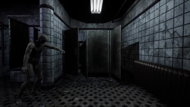 Zombie Mental Hospital Bathroom Cinematic Animation — 图库视频影像