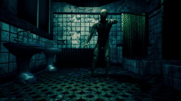 Zombi Ürkütücü Banyo Bloğu Sinematik Animasyon — Stok video