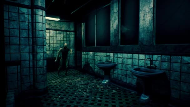 Zombie Super Scary Abandoned Bathroom Cinematic Animation — Stock Video