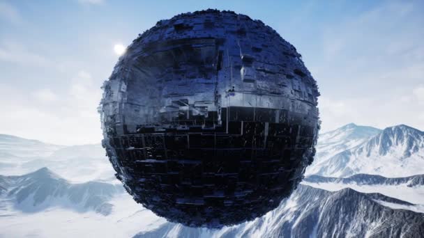 Alien Ufo Globe Στο Χειμώνα Βραχώδη Όρη Animation — Αρχείο Βίντεο
