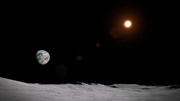 Άποψη Της Γης Και Του Ήλιου Από Σελήνη Κινηματογραφική Animation — Αρχείο Βίντεο