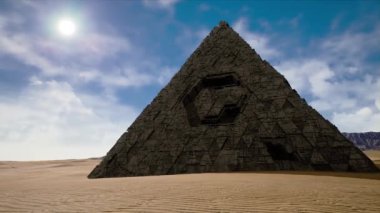4K Uzaylı Piramidi Çöl Fantezisinde 3D Animasyon