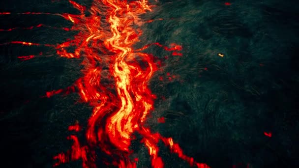 Aerial View Lava Flow Volcanic Terrain Cinematic Animation — Stock Video