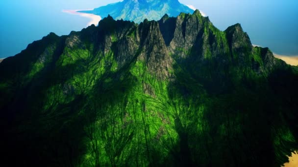 Aerial View Volcanic Mountain Island Cinematic Animation — Stock video