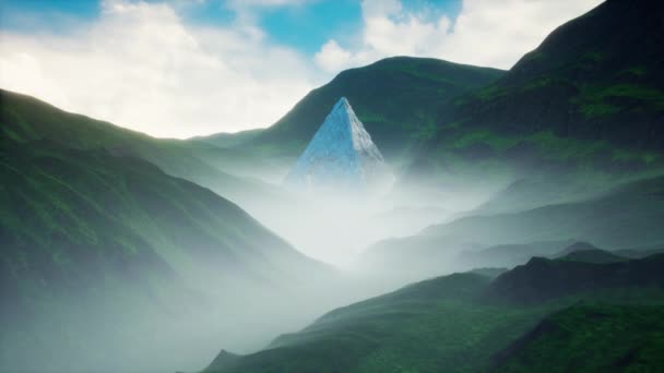 Enigmatic Alien Pyramid Mountain Valley Sci Animation — Stock video
