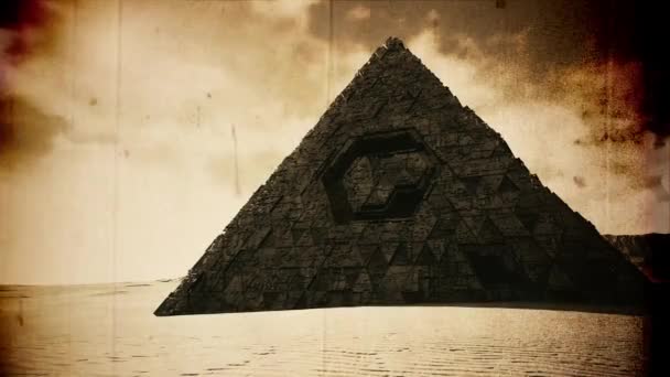 Enigmática Pirâmide Extraterrestre Deserto Fantasia Animação Vintage — Vídeo de Stock