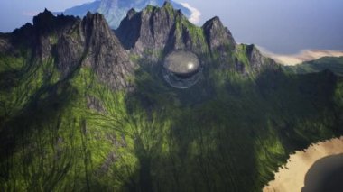 4K Dünya Dışı Enigmatik Küre Dağlarda Uçuyor Sinematik 3D Animasyon