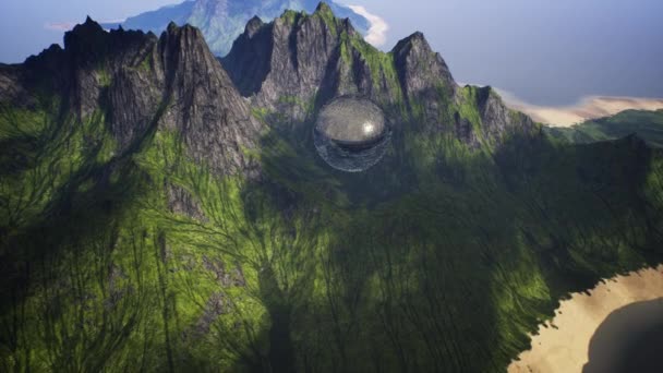 Extraterrestrial Enigmatic Sphere Levitating Mountains Cinematic Animation — Stock Video