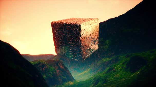 Fantasy Cube Valley Cinematic Sci Animation — Stock Video