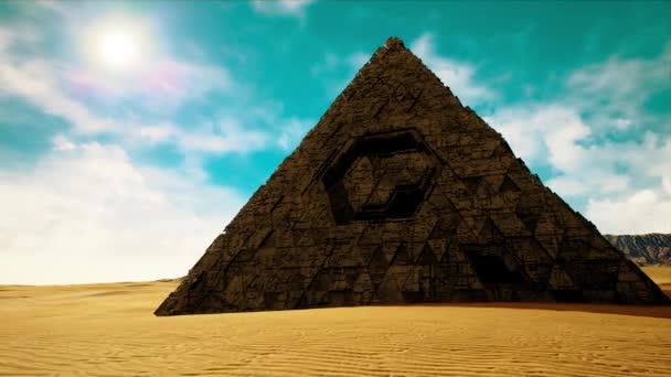 Таинственная Пирамида Пришельцев Анимации Пустыни — стоковое видео