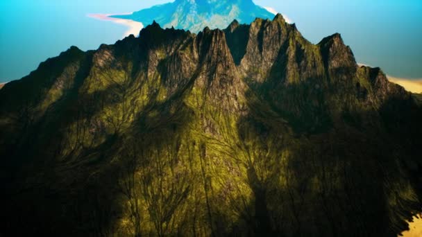 Вулканический Горный Остров Cinematic Aerial Animation — стоковое видео