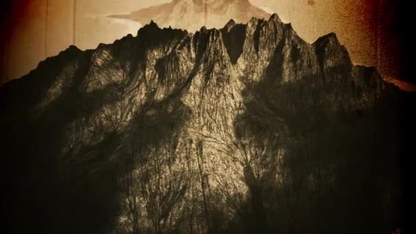 Volcanic Mountain Island Cinematic Aerial Vintage Animation — Vídeo de stock