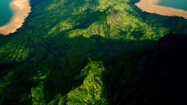 Aerial View Tropical Island Sandy Beach Elokuvamainen Animaatio — kuvapankkivideo
